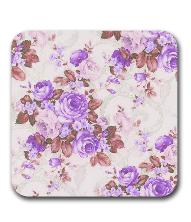 ที่รองแก้วน้ำ Purple flora pattern MDF Square coaster